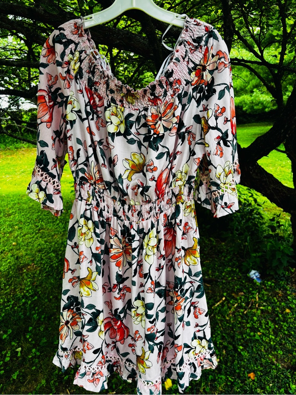 NEW LULU'S HELLO DARLING FLORAL OFF-THE-SHOULDER COQUETTE FLIRTY DRESS